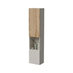 Vetrina Beige Marrone Rovere 4 Ripiani 2 Ante 39.9x29.8x180h cm, Apertura Push Pull - Botte