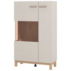 Vetrina Beige Marrone Rovere Nodi 2 Ripiani Apertura Battente 77x35x127.5h cm, 2 Ante - Mezzago