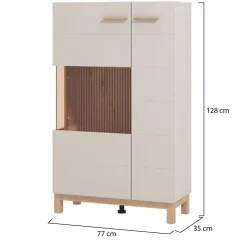 Vetrina Beige Marrone Rovere Nodi 2 Ripiani Apertura Battente 77x35x127.5h cm, 2 Ante - Mezzago