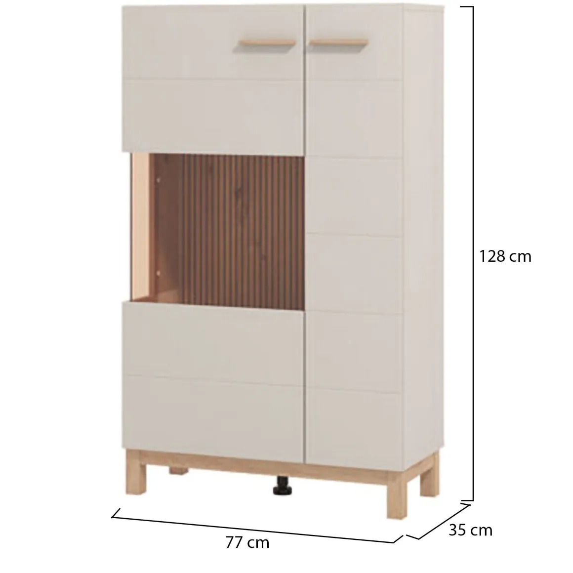 Vetrina Beige Marrone Rovere Nodi 2 Ripiani Apertura Battente 77x35x127.5h cm, 2 Ante - Mezzago