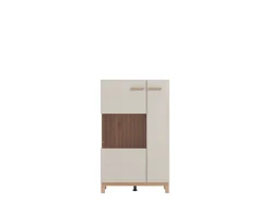 Vetrina Beige Marrone Rovere Nodi 2 Ripiani Apertura Battente 77x35x127.5h cm, 2 Ante - Mezzago