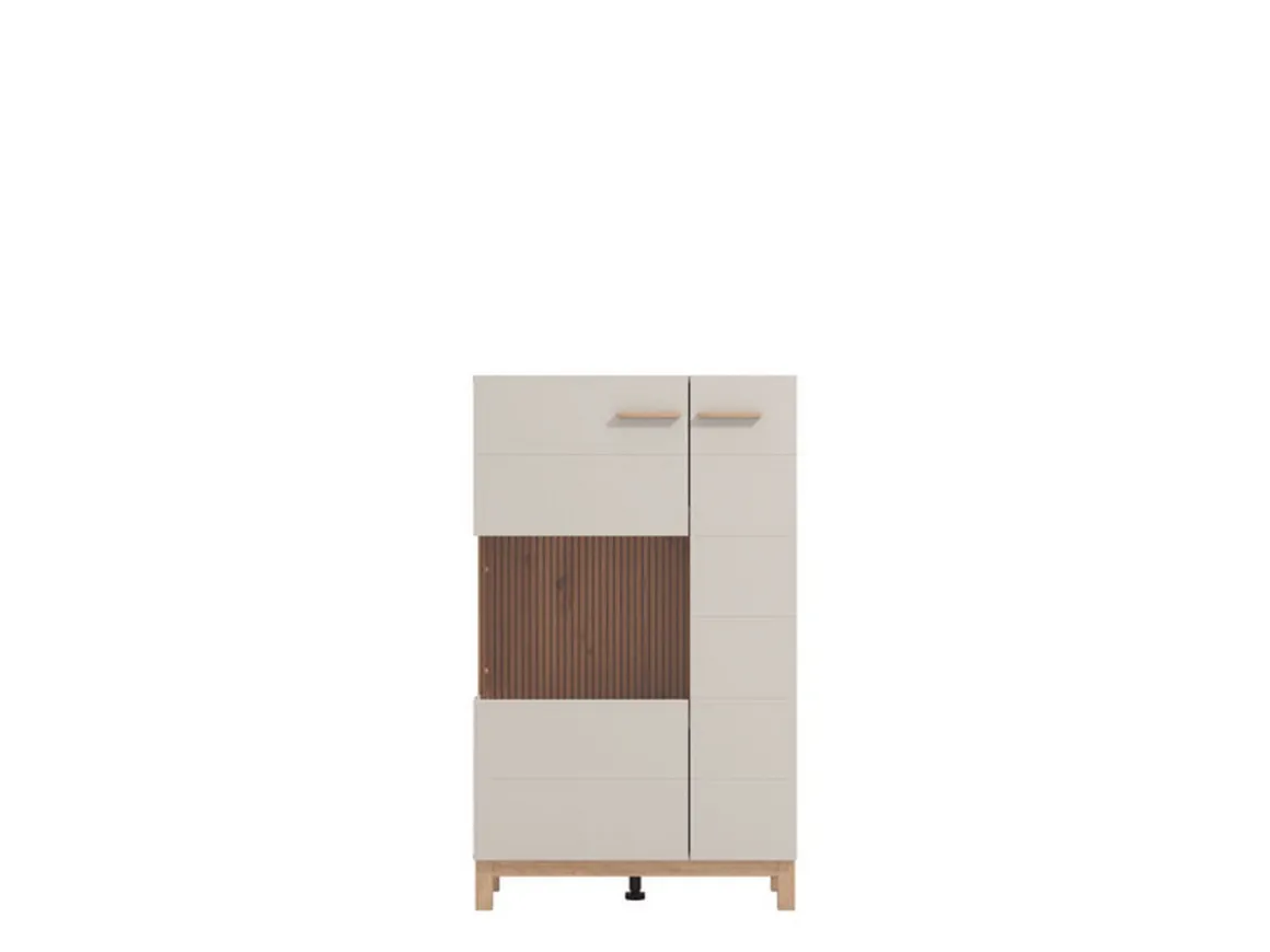 Vetrina Beige Marrone Rovere Nodi 2 Ripiani Apertura Battente 77x35x127.5h cm, 2 Ante - Mezzago
