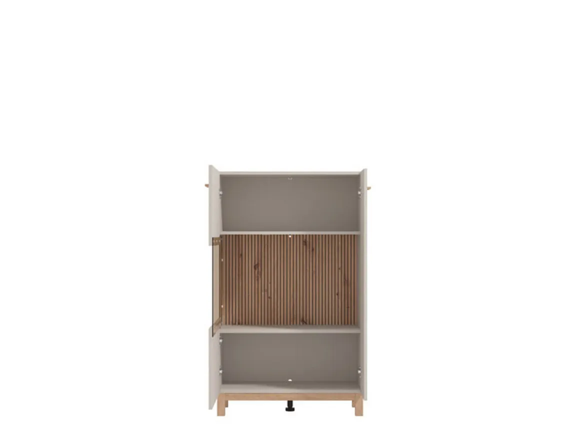 Vetrina Beige Marrone Rovere Nodi 2 Ripiani Apertura Battente 77x35x127.5h cm, 2 Ante - Mezzago