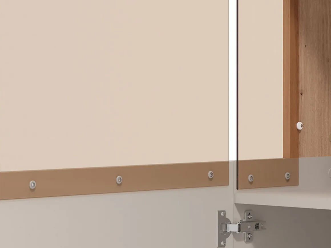 Vetrina Beige Marrone Rovere Nodi 2 Ripiani Apertura Battente 77x35x127.5h cm, 2 Ante - Mezzago