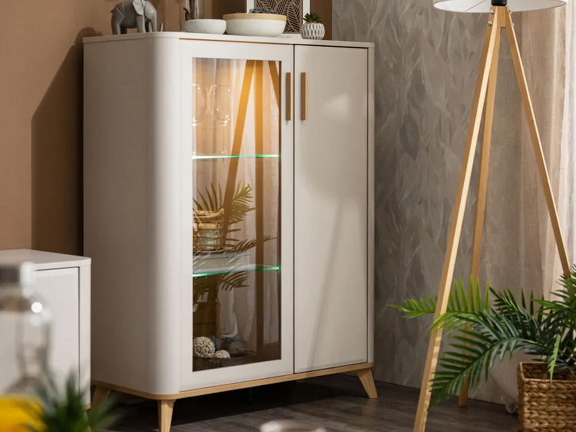 Vetrine > Dmora Vetrina Beige Marrone Rovere Nodi 6 Ripiani Apertura Battente 90x35x146.5h cm, 2 Ante - Talla Marrone, Beige Rovere Nodi
