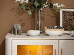 Vetrine > Dmora Vetrina Beige Marrone Rovere Nodi 6 Ripiani Apertura Battente 90x35x146.5h cm, 2 Ante - Talla Marrone, Beige Rovere Nodi