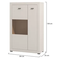 Vetrina Beige Nero 2 Ripiani 2 Ante 83.5x35x130h cm, 3 Vani - Imbaro
