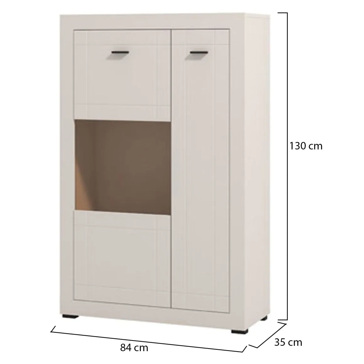 Vetrina Beige Nero 2 Ripiani 2 Ante 83.5x35x130h cm, 3 Vani - Imbaro