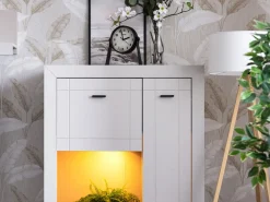 Vetrina Beige Nero 2 Ripiani 2 Ante 83.5x35x130h cm, 3 Vani - Imbaro