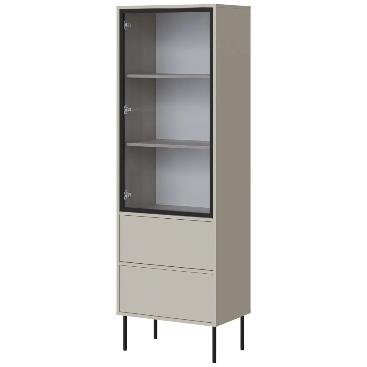 Vetrine > Dmora Vetrina Beige Nero 2 Ripiani 2 Cassetti 60x40x185h cm, Un'anta - Zanica Nero, Beige Cashmere