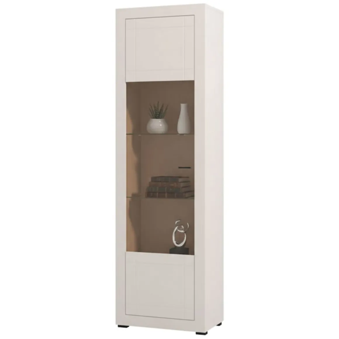 Vetrina Beige Nero 4 Ripiani Un'anta 58x35x194h cm, 5 Vani - Palena