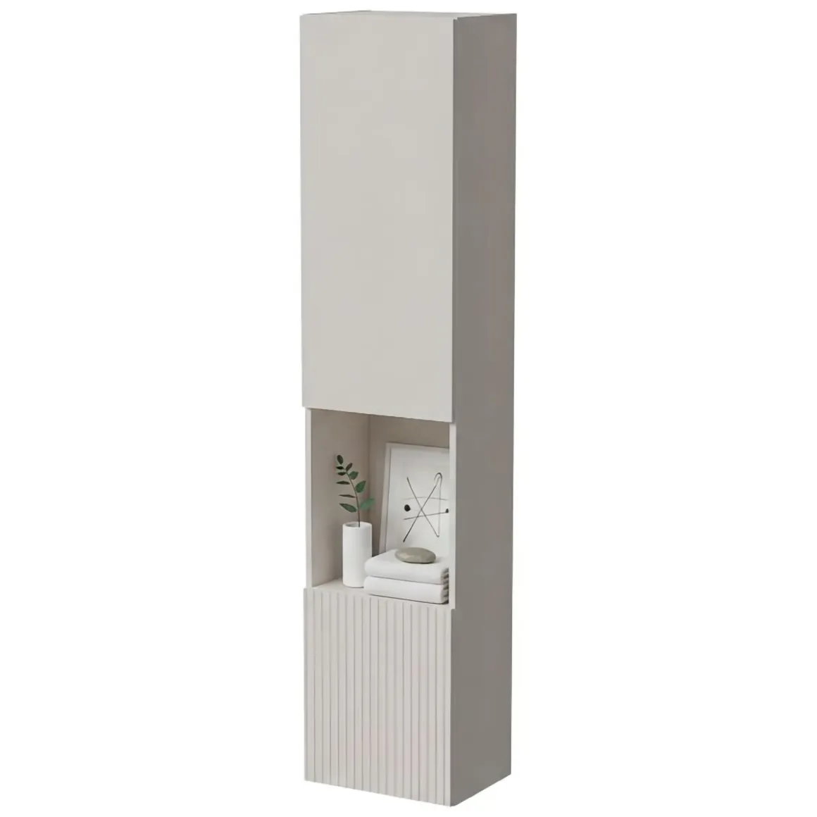 Vetrine > Dmora Vetrina 4 Ripiani 5 Vani 39.9x29.8x180h cm, Un'anta - Longano Beige