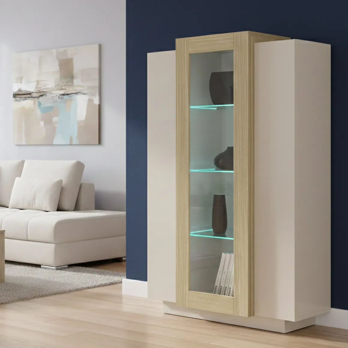 Vetrina Beige 7 Ripiani 10 Vani 80x38x120.5h cm, 3 Ante - Severino