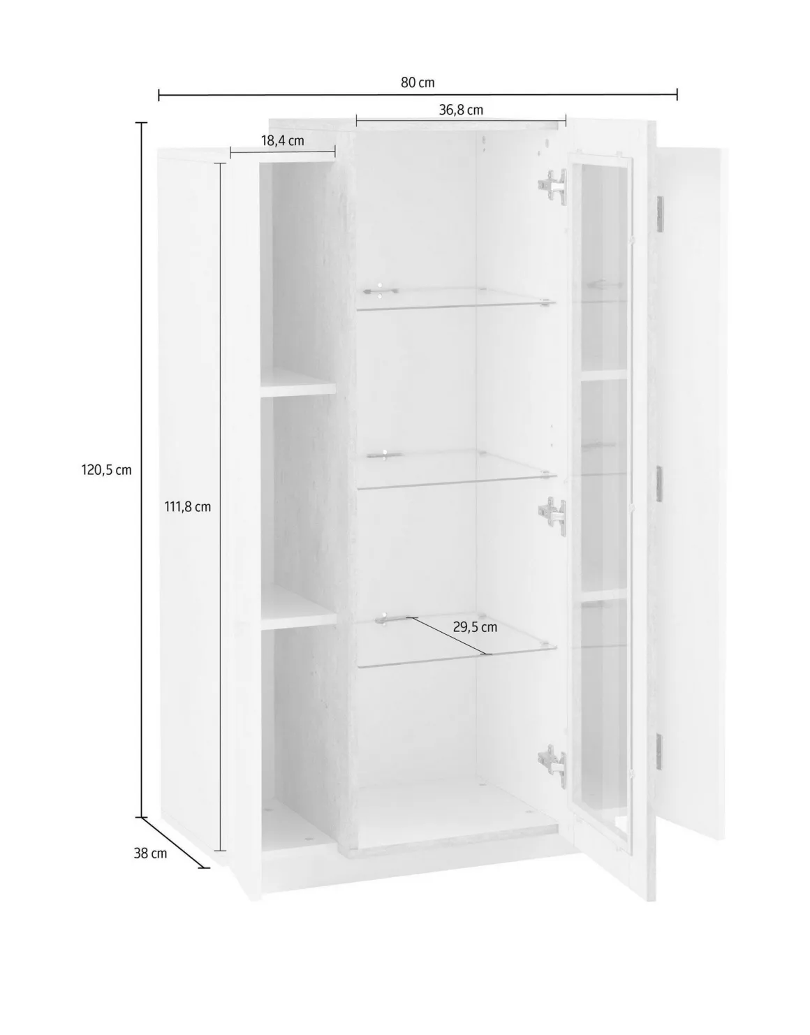 Vetrina Beige 7 Ripiani 10 Vani 80x38x120.5h cm, 3 Ante - Severino