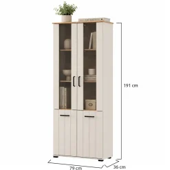Vetrine > Dmora Vetrina Bianco Crema Marrone Rovere Nodi 4 Ripiani Un'anta 50x36x191h cm, con Piedini, Anta Dettaglio Vetro - Entrac Marrone Rovere nodi, Bianco Crema