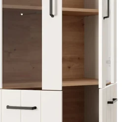 Vetrine > Dmora Vetrina Bianco Crema Marrone Rovere Nodi 4 Ripiani Un'anta 50x36x191h cm, con Piedini, Anta Dettaglio Vetro - Entrac Marrone Rovere nodi, Bianco Crema