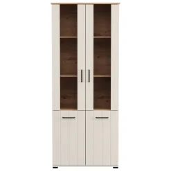 Vetrine > Dmora Vetrina Bianco Crema Marrone Rovere Nodi 4 Ripiani Un'anta 50x36x191h cm, con Piedini, Anta Dettaglio Vetro - Entrac Marrone Rovere nodi, Bianco Crema