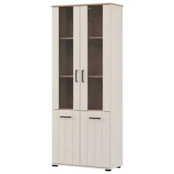 Vetrine > Dmora Vetrina Bianco Crema Marrone Rovere Nodi 4 Ripiani Un'anta 50x36x191h cm, con Piedini, Anta Dettaglio Vetro - Entrac Marrone Rovere nodi, Bianco Crema