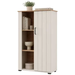 Vetrina Bianco Crema Marrone Rovere Nodi 4 Ripiani Un'anta 79x36x127h cm, 6 Vani - Farra