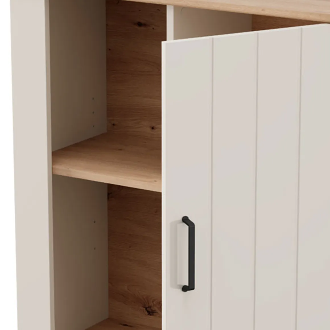 Vetrina Bianco Crema Marrone Rovere Nodi 4 Ripiani Un'anta 79x36x127h cm, 6 Vani - Farra