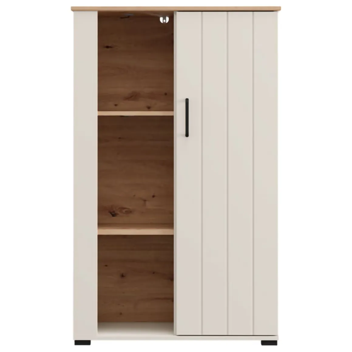 Vetrina Bianco Crema Marrone Rovere Nodi 4 Ripiani Un'anta 79x36x127h cm, 6 Vani - Farra