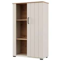 Vetrina Bianco Crema Marrone Rovere Nodi 4 Ripiani Un'anta 79x36x127h cm, 6 Vani - Farra