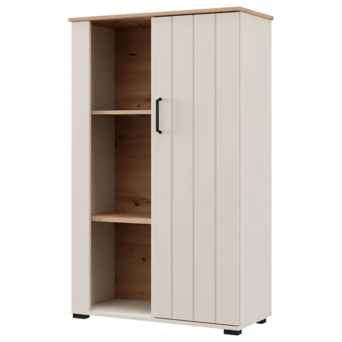 Vetrina Bianco Crema Marrone Rovere Nodi 4 Ripiani Un'anta 79x36x127h cm, 6 Vani - Farra