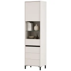 Vetrine > Dmora Vetrina Bianco Crema Nero 4 Ripiani 2 Ante 55x40x193h cm, con Piedini, Anta e Ripiano Dettaglio Vetro - Ovodda Nero, Bianco Crema