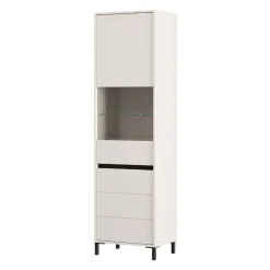 Vetrine > Dmora Vetrina Bianco Crema Nero 4 Ripiani 2 Ante 55x40x193h cm, con Piedini, Anta e Ripiano Dettaglio Vetro - Ovodda Nero, Bianco Crema