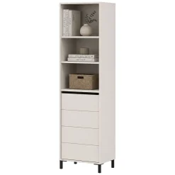 Vetrina Bianco Crema Nero 4 Ripiani Apertura Battente 55x40x193h cm, Un'anta - Calto