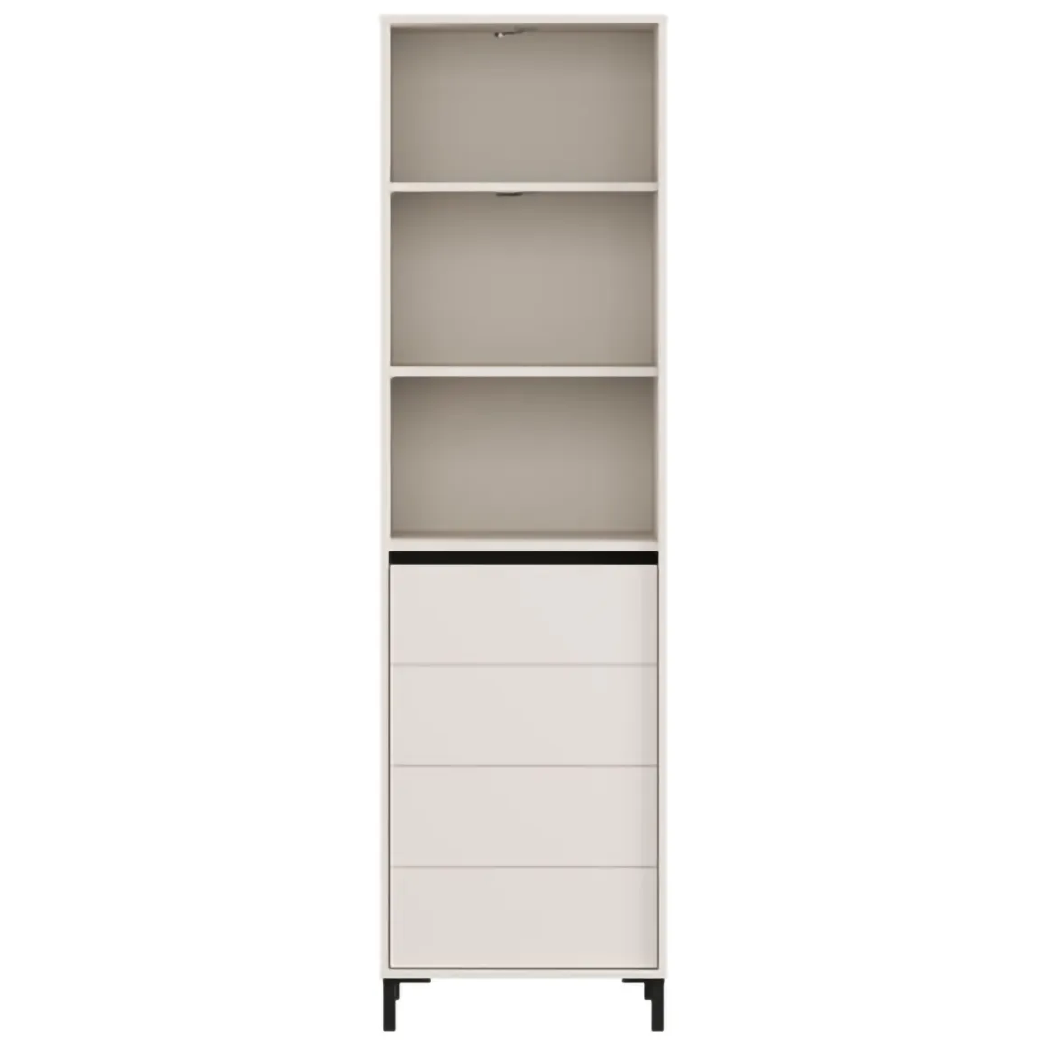 Vetrina Bianco Crema Nero 4 Ripiani Apertura Battente 55x40x193h cm, Un'anta - Calto