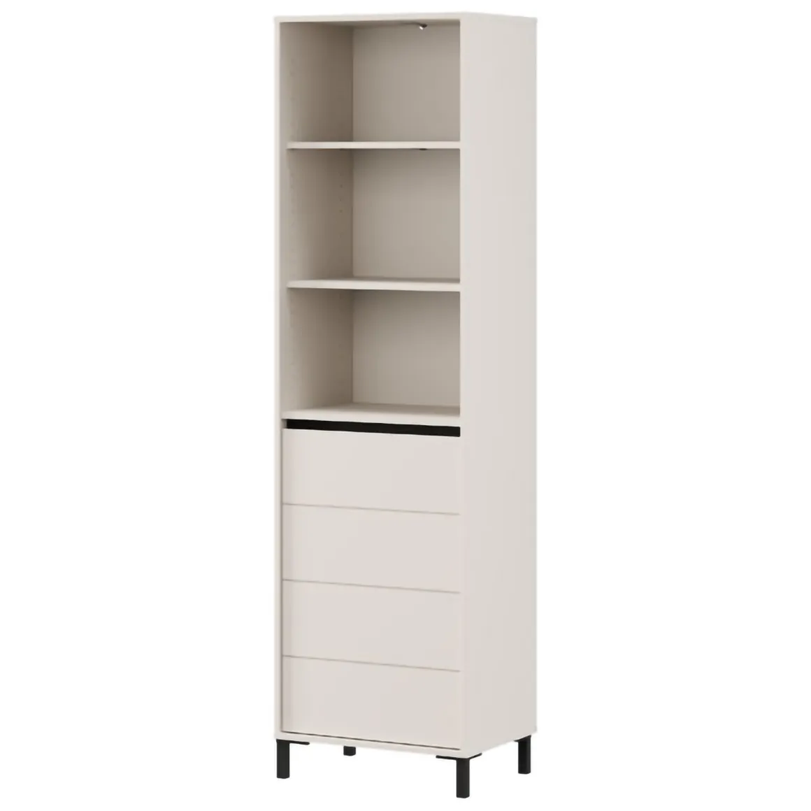 Vetrina Bianco Crema Nero 4 Ripiani Apertura Battente 55x40x193h cm, Un'anta - Calto