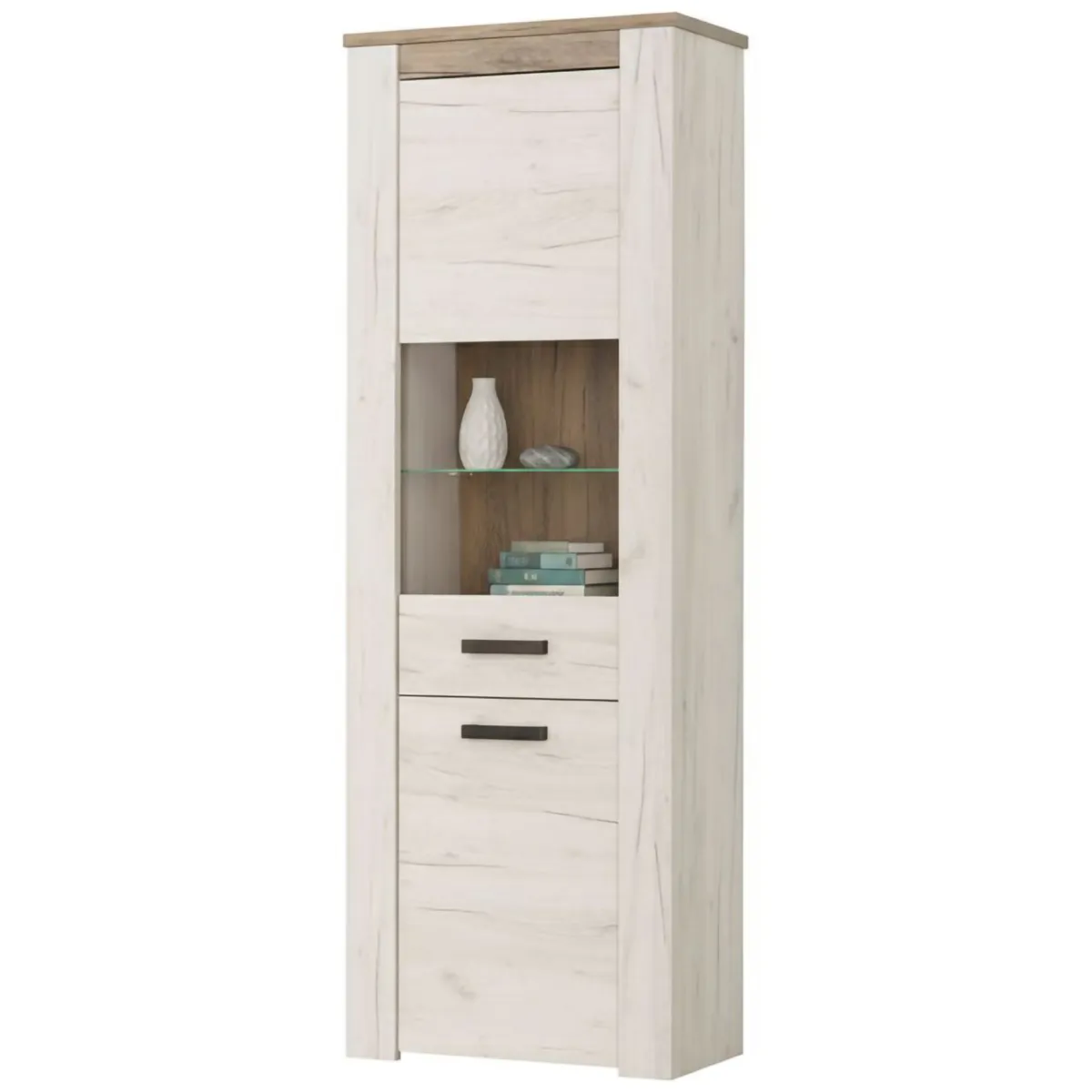 Vetrine > Dmora Vetrina Bianco Larice Marrone 4 Ripiani Apertura Battente 68.5x36.5x195h cm, Un'anta - Sulbiate Marrone, Bianco Larice