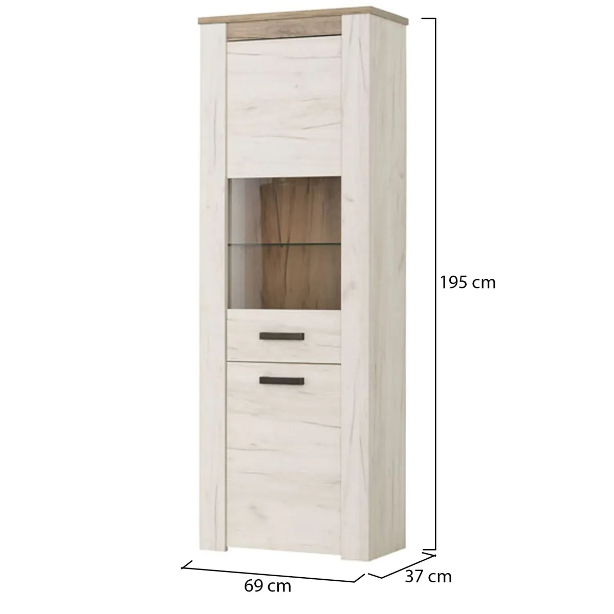 Vetrine > Dmora Vetrina Bianco Larice Marrone 4 Ripiani Apertura Battente 68.5x36.5x195h cm, Un'anta - Sulbiate Marrone, Bianco Larice