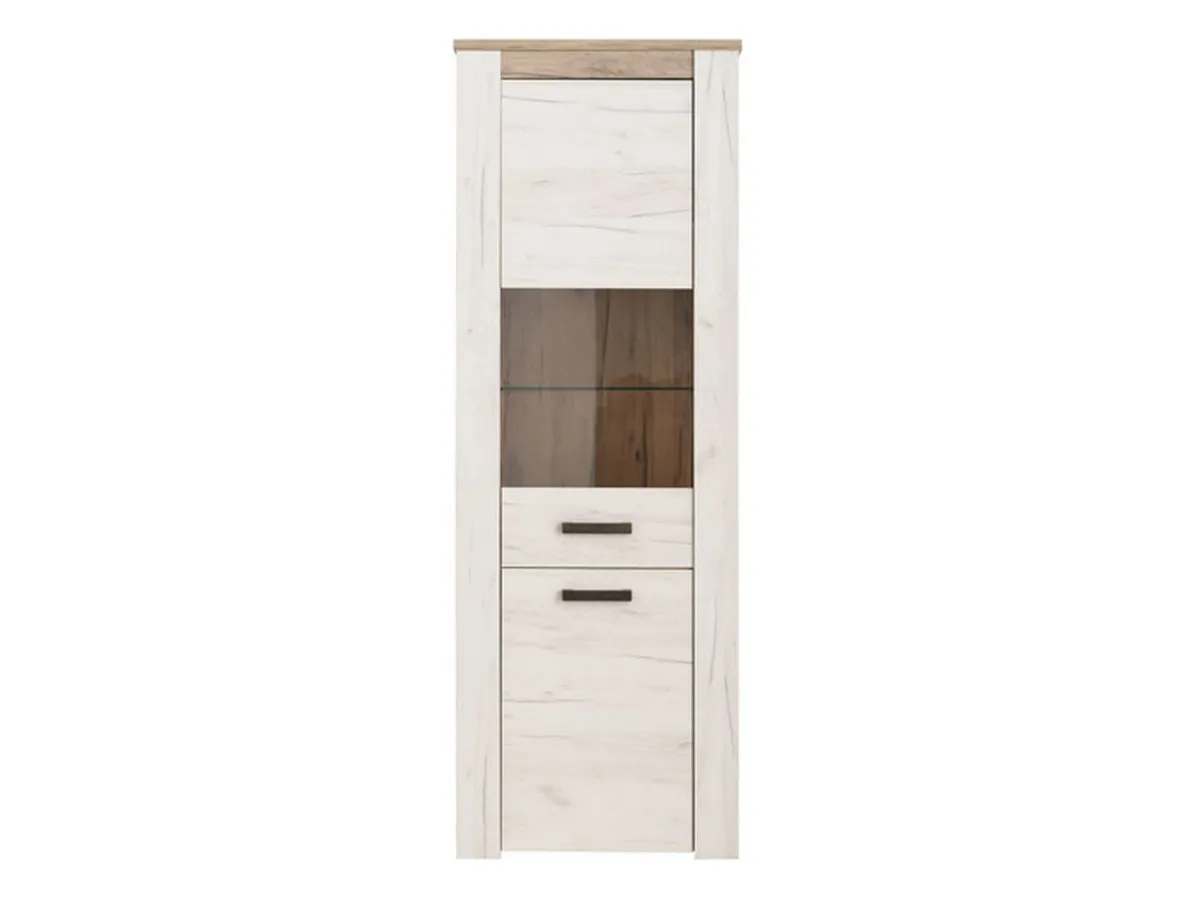 Vetrine > Dmora Vetrina Bianco Larice Marrone 4 Ripiani Apertura Battente 68.5x36.5x195h cm, Un'anta - Sulbiate Marrone, Bianco Larice