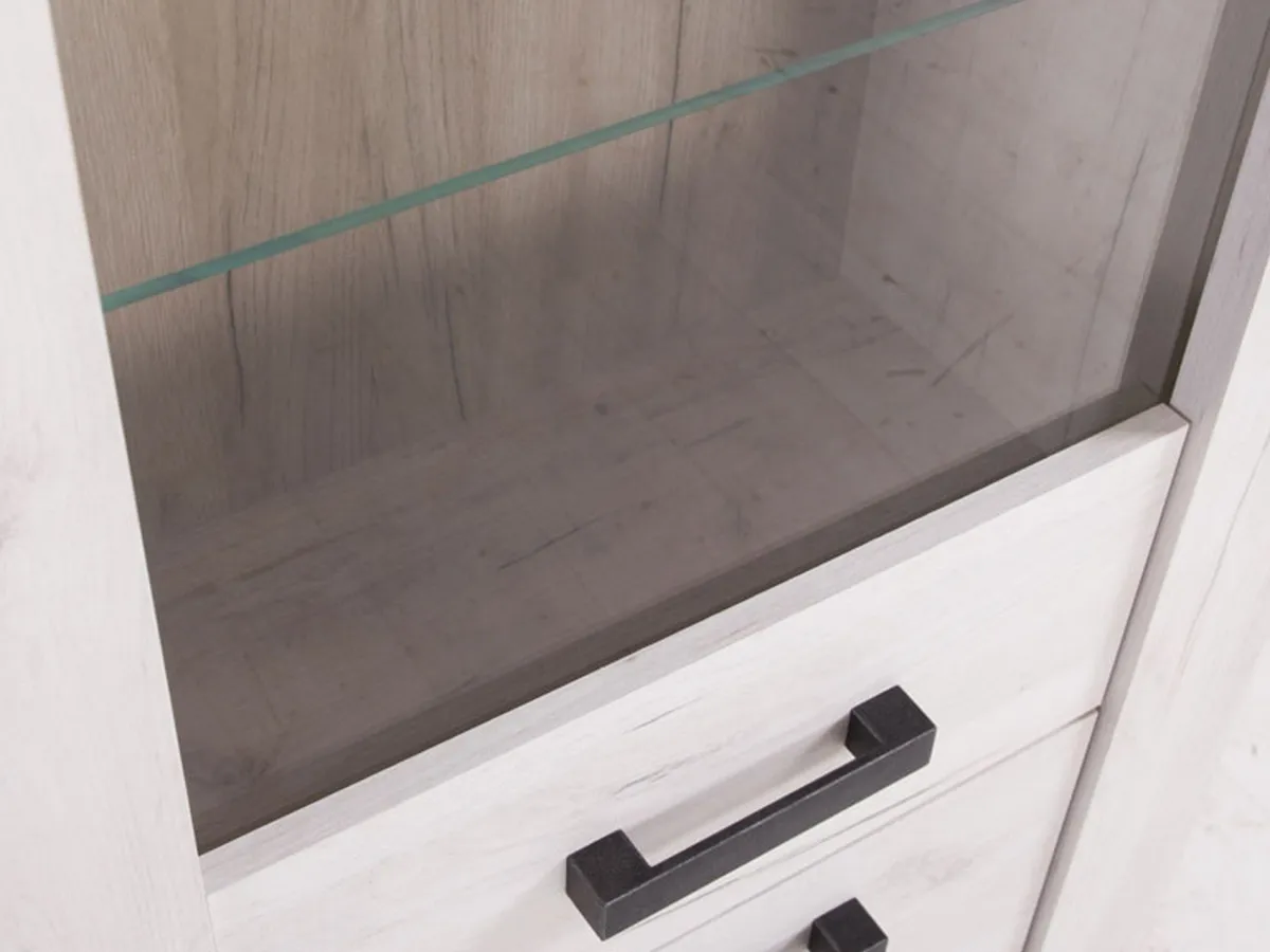 Vetrine > Dmora Vetrina Bianco Larice Marrone 4 Ripiani Apertura Battente 68.5x36.5x195h cm, Un'anta - Sulbiate Marrone, Bianco Larice