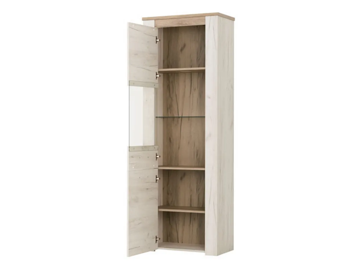 Vetrine > Dmora Vetrina Bianco Larice Marrone 4 Ripiani Apertura Battente 68.5x36.5x195h cm, Un'anta - Sulbiate Marrone, Bianco Larice