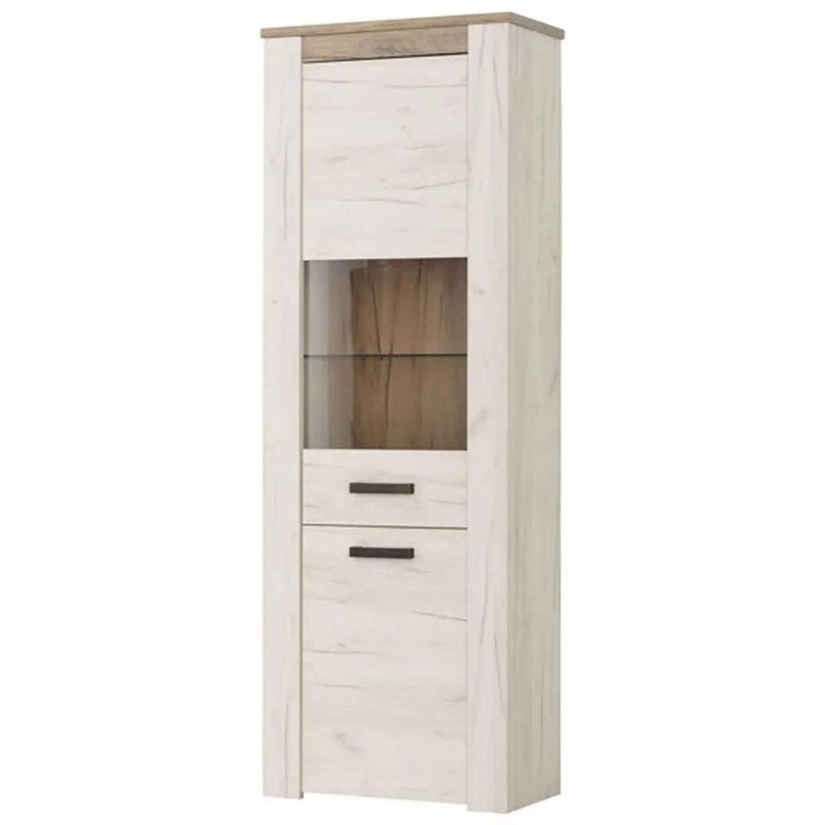 Vetrine > Dmora Vetrina Bianco Larice Marrone 4 Ripiani Apertura Battente 68.5x36.5x195h cm, Un'anta - Sulbiate Marrone, Bianco Larice
