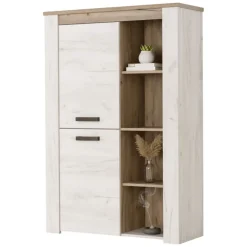 Vetrina Bianco Larice Marrone Rovere Nodi 6 Ripiani Apertura Battente 99.5x36.5x146.5h cm, 2 Ante - Sagama