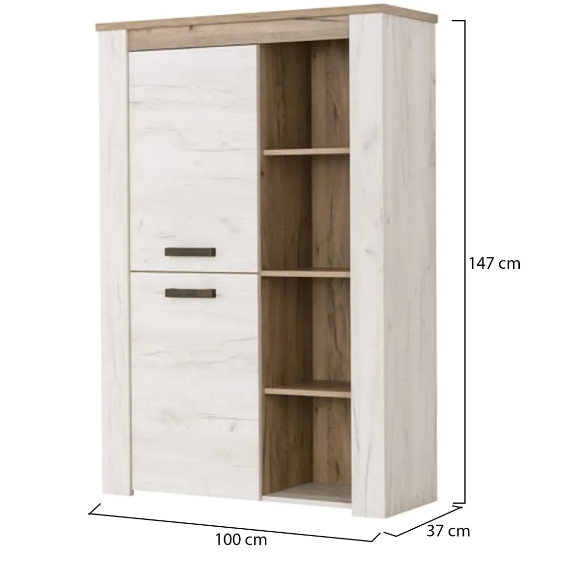 Vetrina Bianco Larice Marrone Rovere Nodi 6 Ripiani Apertura Battente 99.5x36.5x146.5h cm, 2 Ante - Sagama