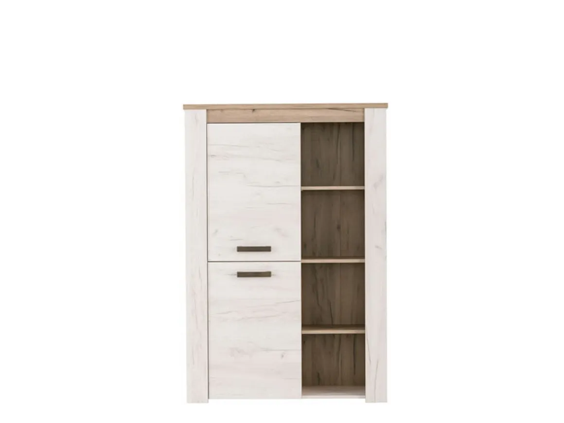 Vetrina Bianco Larice Marrone Rovere Nodi 6 Ripiani Apertura Battente 99.5x36.5x146.5h cm, 2 Ante - Sagama