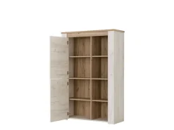 Vetrina Bianco Larice Marrone Rovere Nodi 6 Ripiani Apertura Battente 99.5x36.5x146.5h cm, 2 Ante - Sagama