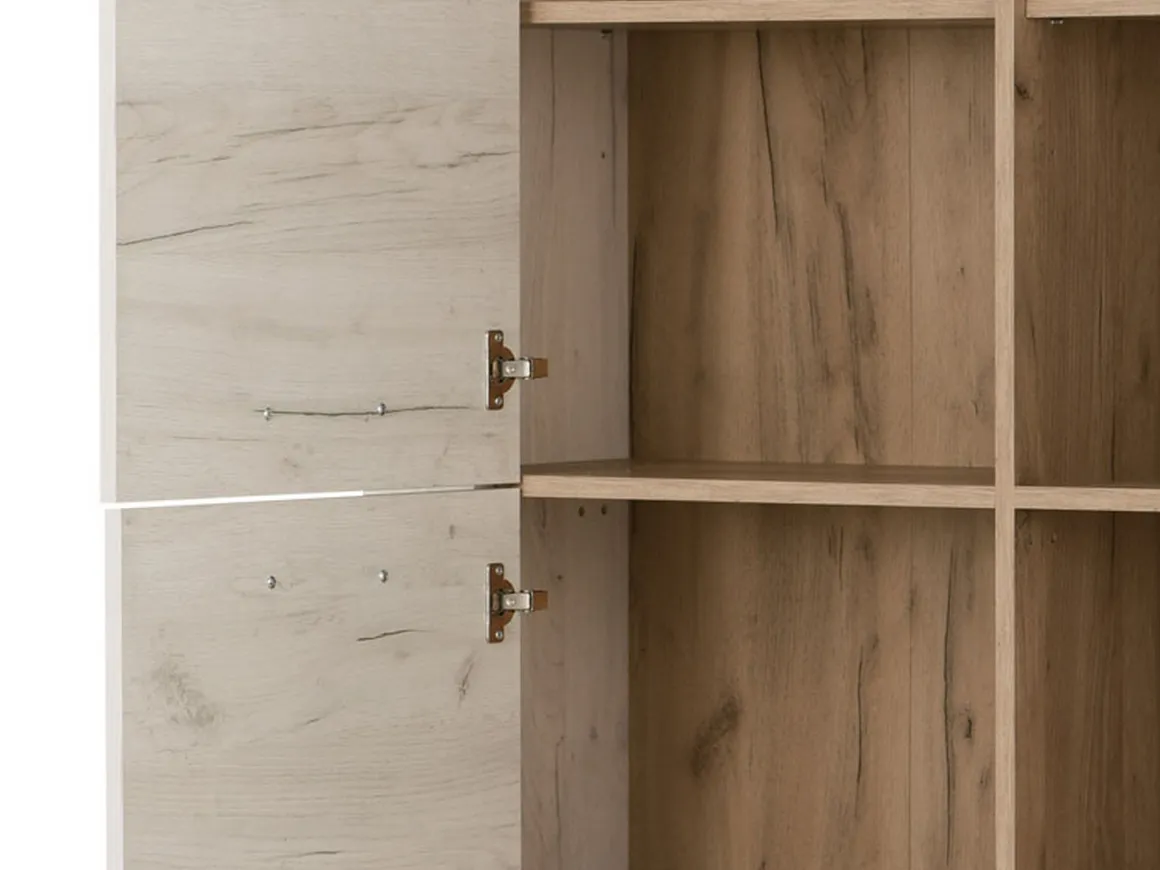 Vetrina Bianco Larice Marrone Rovere Nodi 6 Ripiani Apertura Battente 99.5x36.5x146.5h cm, 2 Ante - Sagama