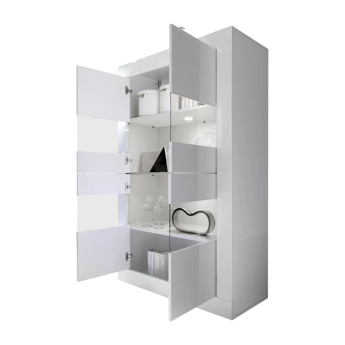 Vetrina Bianco Lucido 3 Ripiani Apertura con Maniglia 101.4x42x161.2h cm, 2 Ante - Suzzara