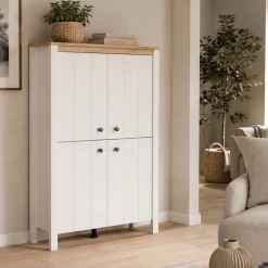 Vetrine > Dmora Vetrina Bianco Marrone Rovere Nodi 4 Ripiani Apertura Battente 60.5x41x194.5h cm, 2 Ante - Piscinas Marrone, Bianco Rovere Nodi