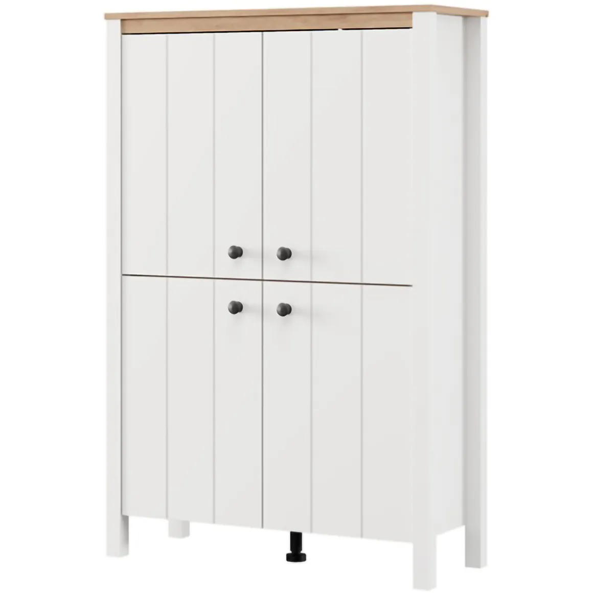 Vetrina Bianco Marrone Rovere Nodi 3 Ripiani 4 Ante 86x34x131h cm, con Piedini - Fonz