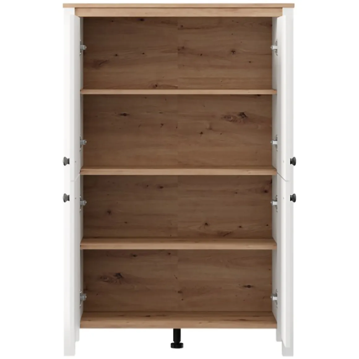 Vetrina Bianco Marrone Rovere Nodi 3 Ripiani 4 Ante 86x34x131h cm, con Piedini - Fonz