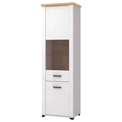 Vetrine > Dmora Vetrina Bianco Marrone Rovere Nodi 4 Ripiani Apertura Battente 60.5x41x194.5h cm, 2 Ante - Piscinas Marrone, Bianco Rovere Nodi