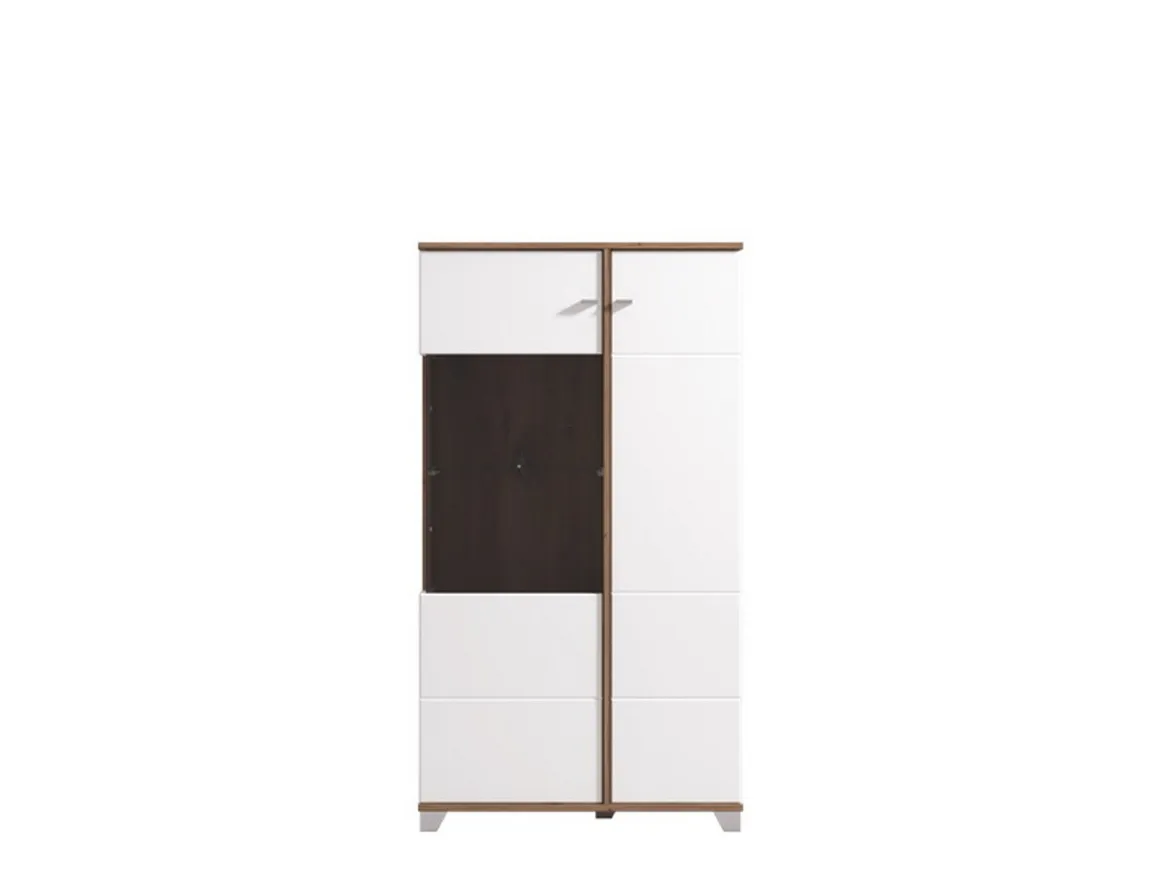 Vetrina Bianco Marrone Rovere Nodi 4 Ripiani Apertura Battente 78.5x40x143h cm, 2 Ante - Suello