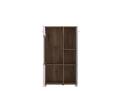Vetrina Bianco Marrone Rovere Nodi 4 Ripiani Apertura Battente 78.5x40x143h cm, 2 Ante - Suello